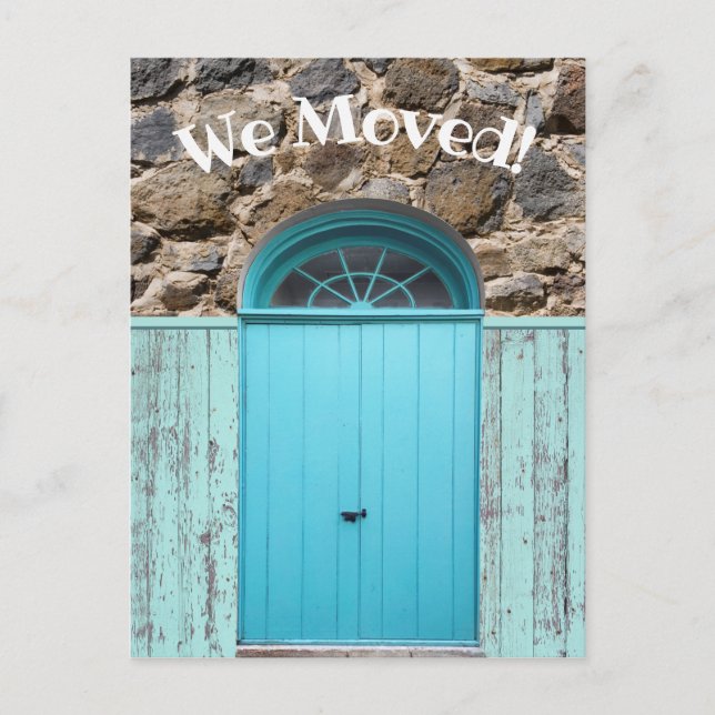 Rustic We Moved Announcement Blue Double Doors Postcard (Front)