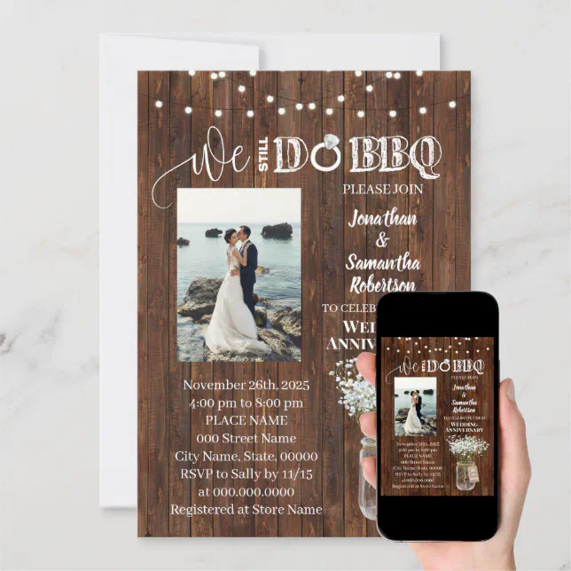 Rustic We Still Do Bbq Renewal Wedding Anniversary Invitation Zazzle 