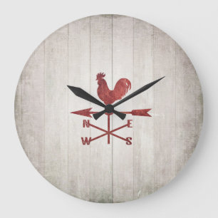 Rustic Weather Vane (Red) Large Clock