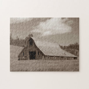 Rustic Weathered Barn Puzzle with Gift Box