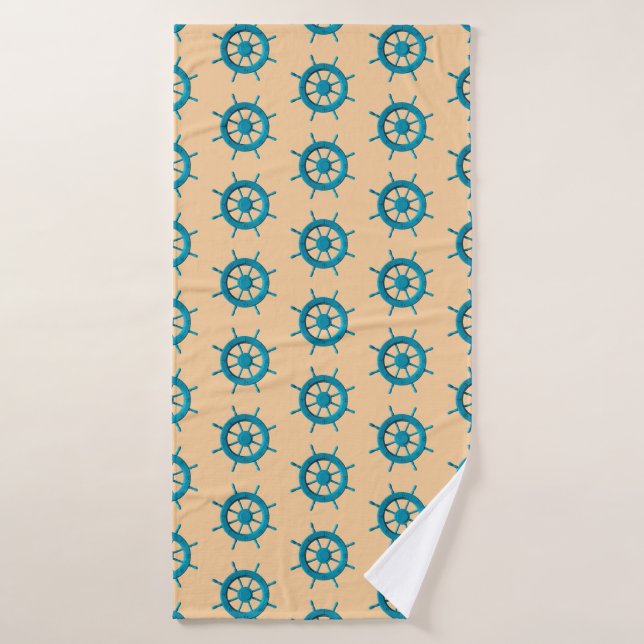 Rustic Weathered Boat Steering Wheel Photo Image Bath Towel (Bath Towel)