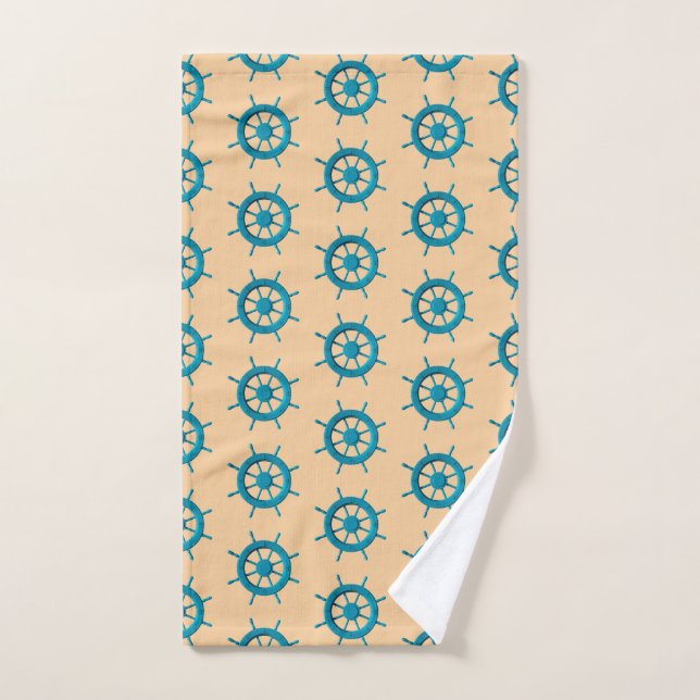 Rustic Weathered Boat Steering Wheel Photo Image Hand Towel (Hand Towel)