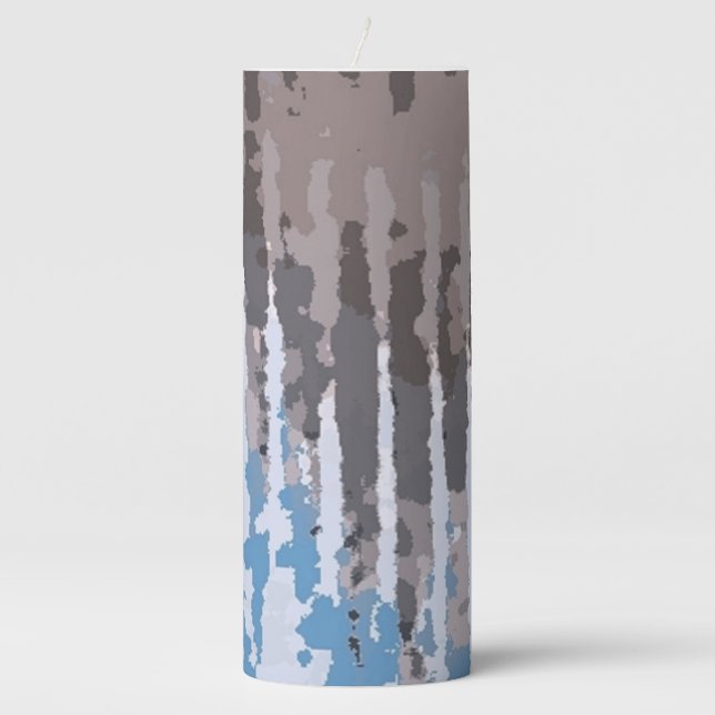 Rustic Weathered/ Brown Blue  Pillar Candle (Front)