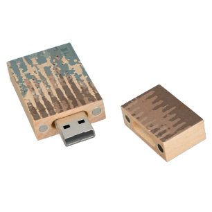 Rustic Weathered Brown Blue USB Wooden Flash Drive