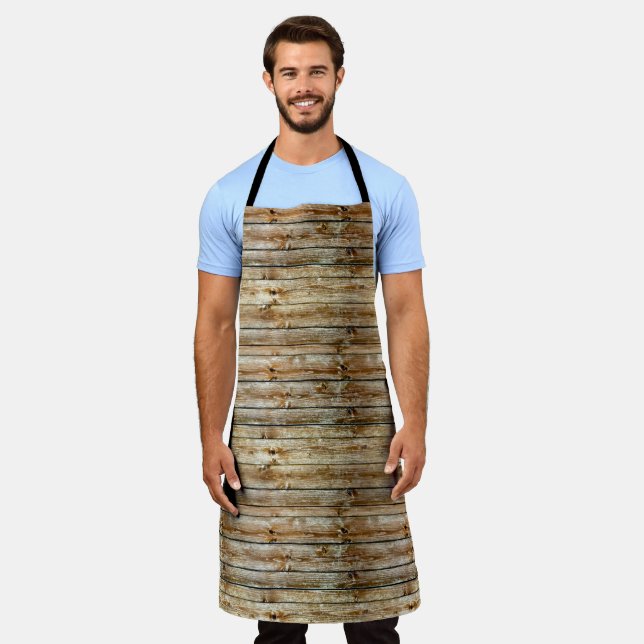 Rustic Weathered Brown Wood Plank Seamless Pattern Apron (Worn)