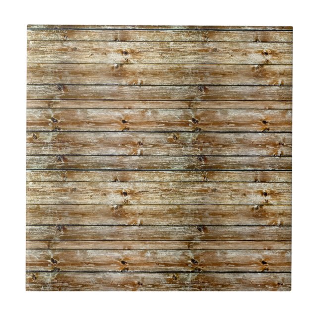 Rustic Weathered Brown Wood Plank Seamless Pattern Ceramic Tile (Front)