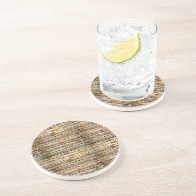 Rustic Weathered Brown Wood Plank Seamless Pattern Coaster (Side)