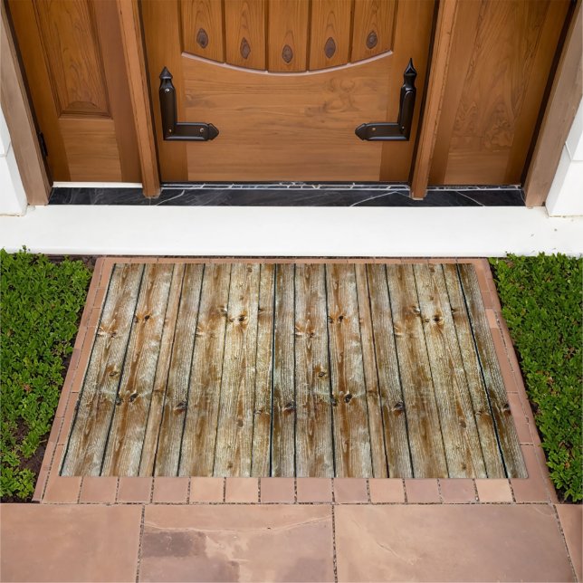 Rustic Weathered Brown Wood Plank Seamless Pattern Doormat (Outdoor)
