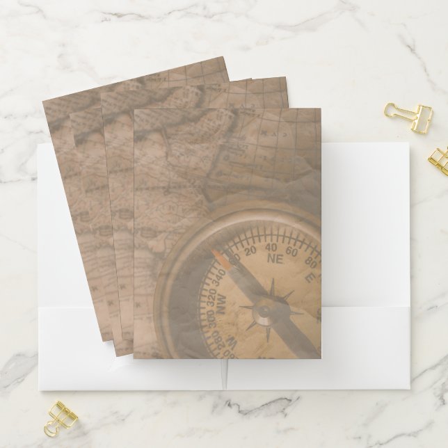 Rustic Weathered Compass & Map Pocket Folder (In Situ)