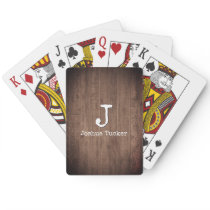 Rustic Weathered Dark Brown Wood Custom Name Poker Cards