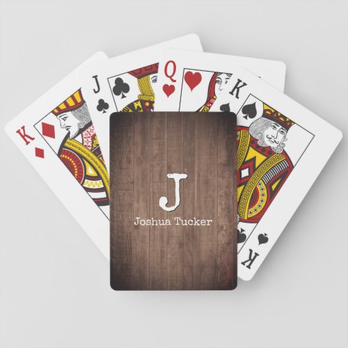 Rustic Weathered Dark Brown Wood Custom Name Poker Cards