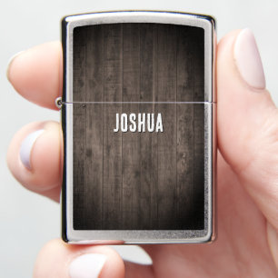 Rustic Weathered Dark Wood Custom Name Zippo Lighter