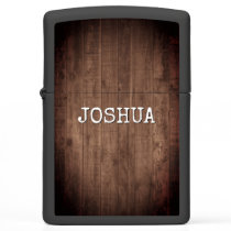 Rustic Weathered Dark Wood Custom Name Zippo Lighter