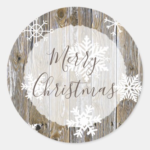 Rustic Weathered Distressed Wood Christmas Classic Round Sticker