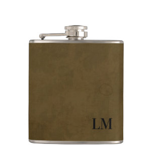 Rustic Weathered Leather Look Wedding Monogram Flask