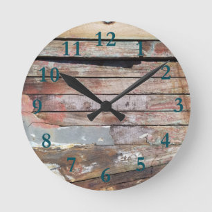 Rustic Weathered Sailboat Wood Planks Nautical Round Clock
