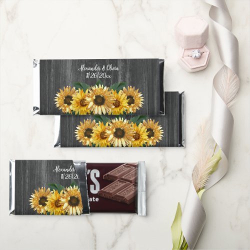 Rustic Weathered Sunflower Wedding Hershey Bar Favors