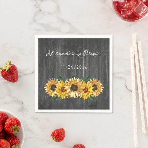 Rustic Weathered Sunflower Wedding Napkins