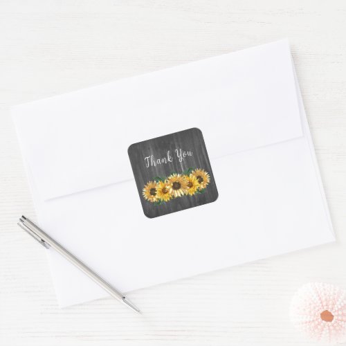 Rustic Weathered Sunflower Wedding Thank You Square Sticker