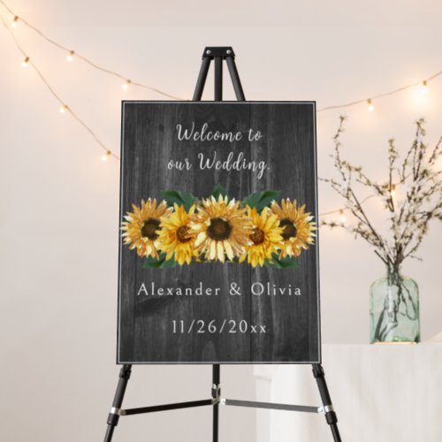 Rustic Weathered Sunflower Wedding Welcome Sign