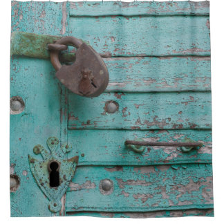 Rustic Weathered Turquoise Door Shower Curtain