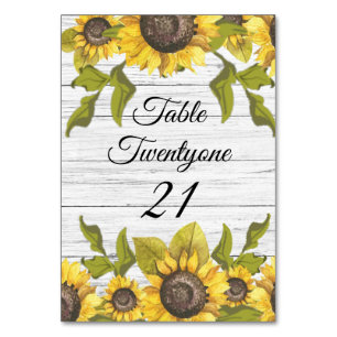 Rustic Weathered White Wood Sunflower Table Number