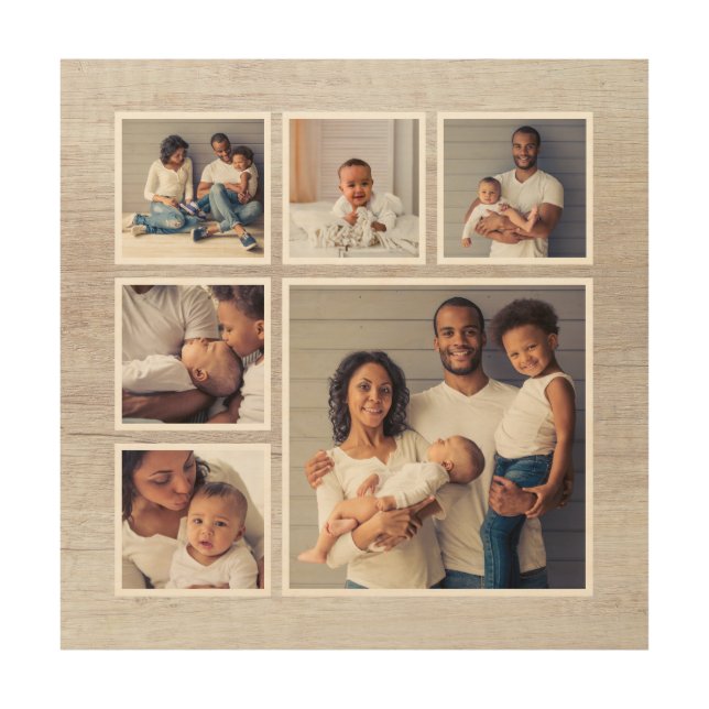 Rustic Weathered Wood 6 Square Photo Collage Wall Art (Front)