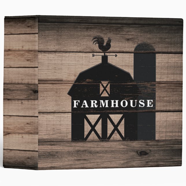 Rustic Weathered Wood Black Barn Country Farmhouse 3 Ring Binder (Front/Spine)