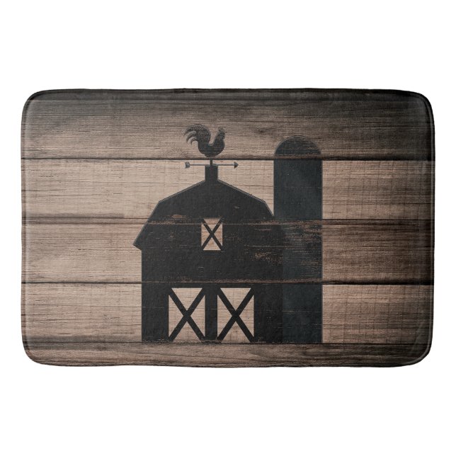 Rustic Weathered Wood Black Barn Country Farmhouse Bath Mat (Front)