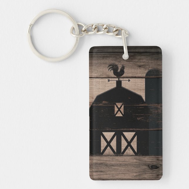 Rustic Weathered Wood Black Barn Country Farmhouse Keychain (Front)