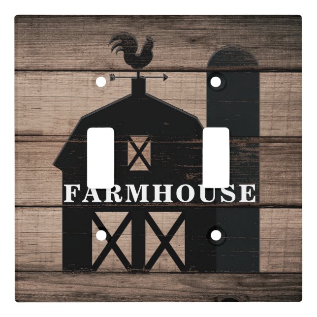 Rustic Weathered Wood Black Barn Country Farmhouse Light Switch Cover (Front)