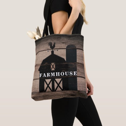 Rustic Weathered Wood Black Barn Country Farmhouse Tote Bag