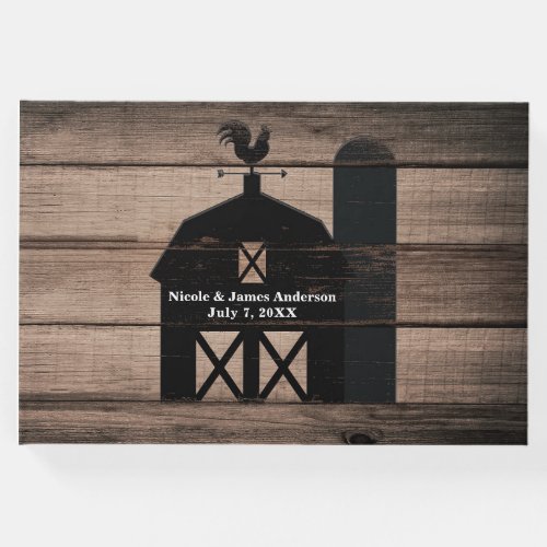 Rustic Weathered Wood Black Barn Country Wedding Guest Book