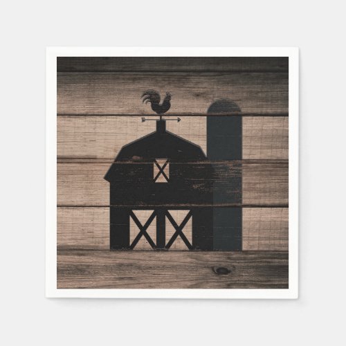 Rustic Weathered Wood Black Barn Country Wedding Paper Napkins