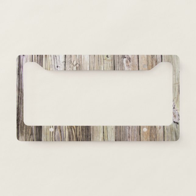Rustic Weathered Wood Boards with Natural Grain License Plate Frame (Front)