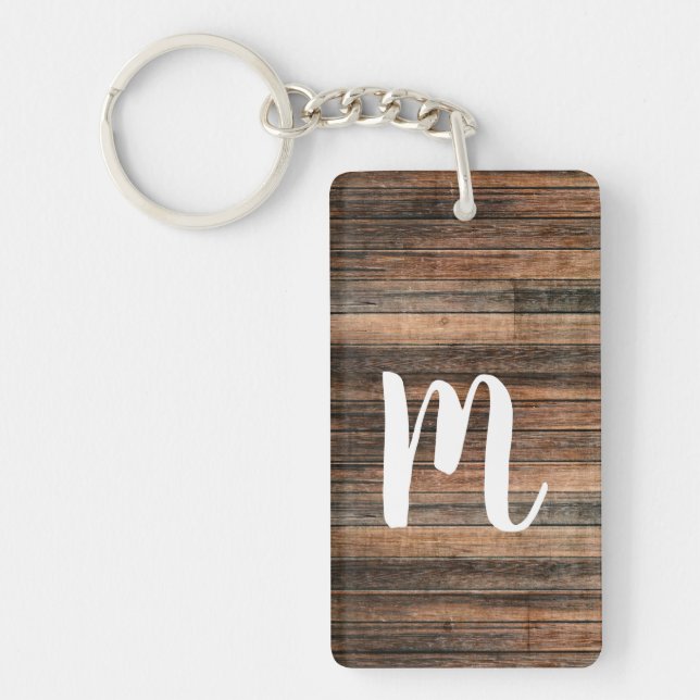 Rustic Weathered Wood Brown Barn Country Chic Keychain (Front)