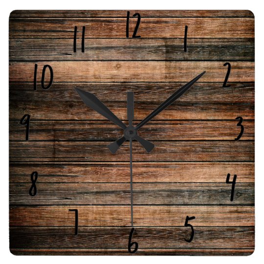 Rustic Weathered Wood Brown Barn Country Farmhouse Square Wall Clock