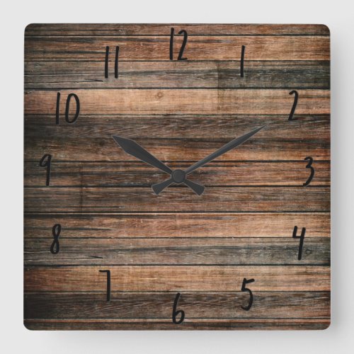 Rustic Weathered Wood Brown Barn Country Farmhouse Square Wall Clock