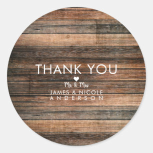 Rustic Weathered Wood Brown Barn Country Wedding Classic Round Sticker