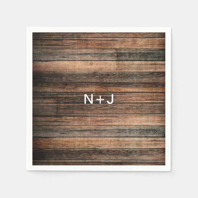 Rustic Weathered Wood Brown Barn Country Wedding Paper Napkins (Front)