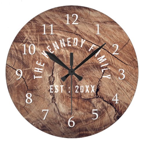 Rustic Weathered Wood  Country Family Name Large Clock