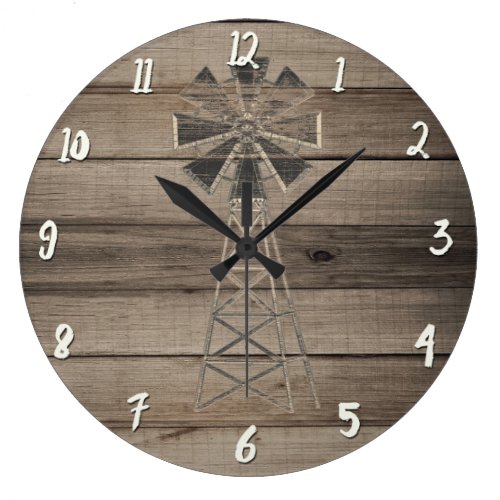 Rustic Weathered Wood Country Wind Mill Large Clock