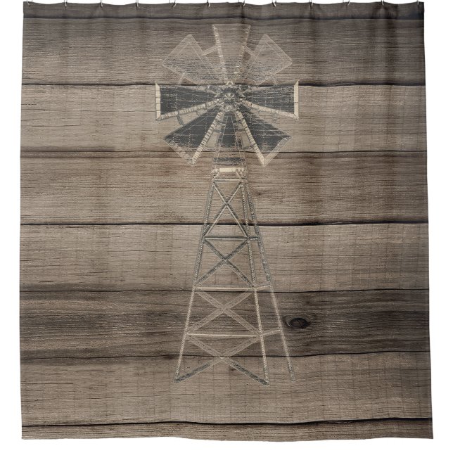 Rustic Weathered Wood Country Wind Mill Shower Curtain (Front)