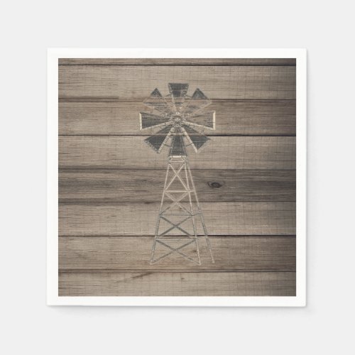 Rustic Weathered Wood Country Wind Mill Wedding Paper Napkins