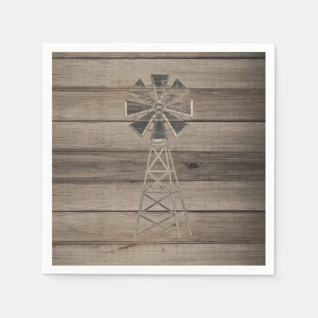 Rustic Weathered Wood Country Wind Mill Wedding Paper Napkins (Front)