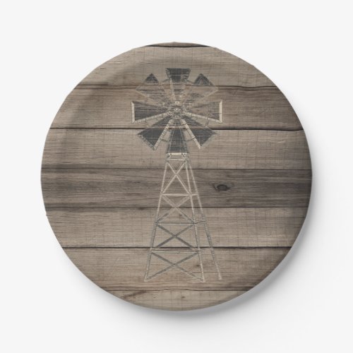 Rustic Weathered Wood Country Wind Mill Wedding Paper Plates