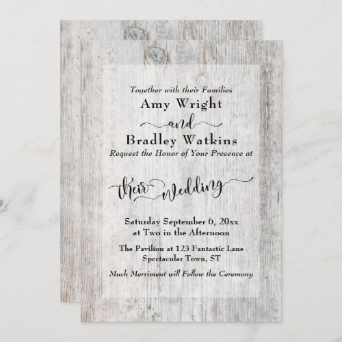 Rustic Weathered Wood Elegant Typography Wedding Invitation