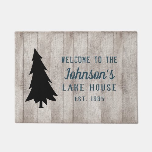 Rustic Weathered Wood Family Lake House Doormat
