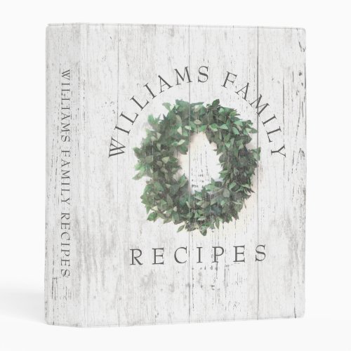 Rustic Weathered Wood Laurel Wreath Family Recipe Mini Binder