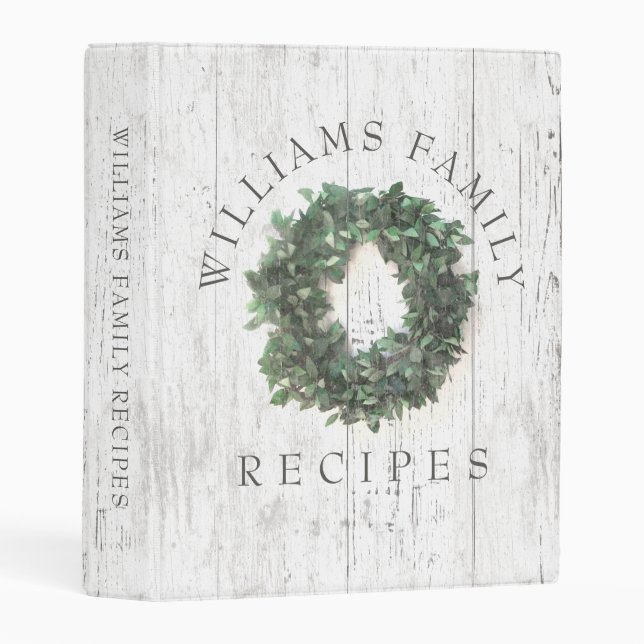 Rustic Weathered Wood Laurel Wreath Family Recipe Mini Binder (Front/Spine)